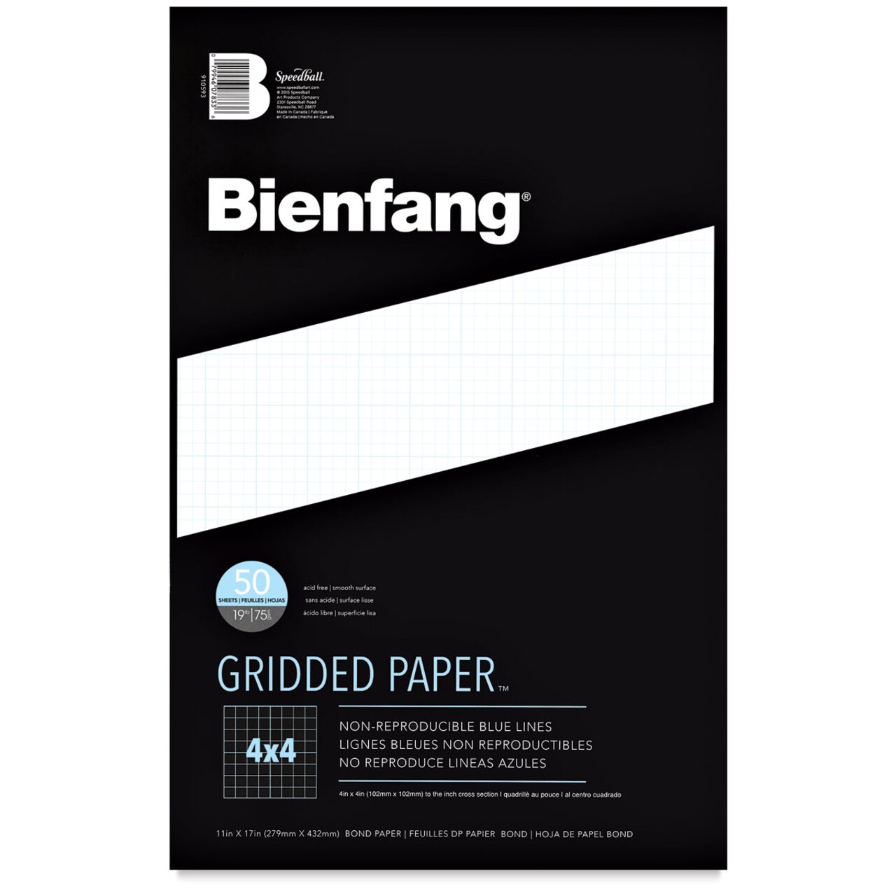 Bienfang Gridded Paper Pad - 4 x 4 Grid, 11" x 17", 50 Sheets